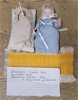 2 Small Porcelain Dolls w Softgoods