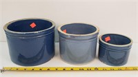 1lb., 3lb., & 5lb. Blue Stoneware Butter Jars