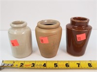 3- Small Stoneware Jars 3.5"t