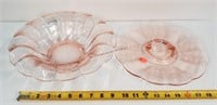 Pink Paden City Cupid Design Glass Bowl & Server