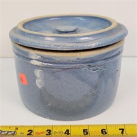 5 Lb. Blue Stoneware Butter Jar w/ Lid 7"