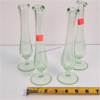 4- 8" Antique Green Glass Vases