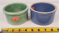 2- 1lb. Stoneware Butter Jars - Green & Blue