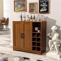 Wine Bar Cabinet with 2 Doors  Shelf  Glass Holder