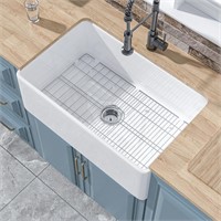 30x20x10 White Farmhouse Sink  Single Bowl