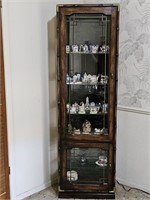 Bamboo & Brass Lighted Curio Cabinet.