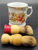 Vintage Shaving Mug w 2 Horsehair Brushes