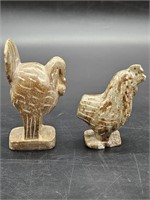 2- Carved Stone Rooster & Turkey