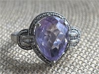 Sterling Silver Ring with Amethyst and Diamonds