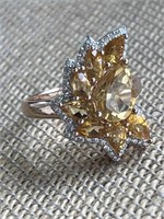 Sterling Silver Ring with Citrine - Gold Wash