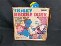 Tricky doodle duck, blow the whistle he comes to