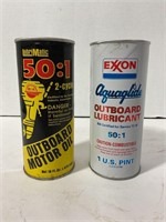 LubriMatic outboard motor oil metal can and Exxon