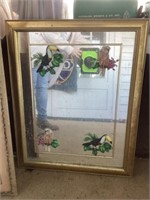 Painted Mirror with Parrots