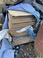 Large stack of OSB and plywood boards , stored