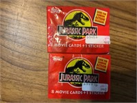 2 packs of Topps Jurassic park trading cards