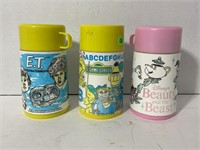 LOT OF 3 LUNCHBOX THERMOSES - E.T., BEAUTY & THE