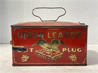 UNION LEADER CUT PLUG TIN TOBACCO BOX W/HANDLE