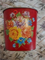 Red Floral Trashcan w/ Misc Items bedroom 1