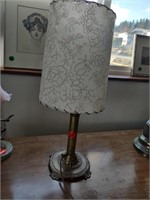 Small Brass Lamp with white and gold floral print