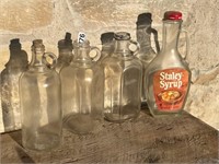 (4) COLLECTION OF OLD SYRUP BOTTLES AND JUICE JARS