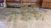 Five piece brass and glass table set