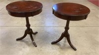 2 mahogany drum tables, 20“ x 26“