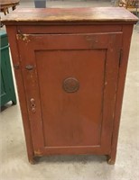 Red cupboard 30” x 16” x 46”,  has notable losses