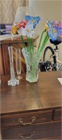 3 Vases and 8 Plastic Long Stem Flowers