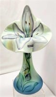 Sea Green Satin HP Tulip Vase 11" Tall
