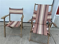 2 wood framed lawn chairs