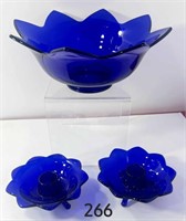 Royal Blue Petal Bowl & Candleholders 1930's
