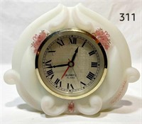 White Satin Hand Painted Roses and Bows Clock