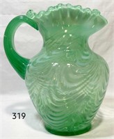 Green Opalescent Swirled Feather Pitcher