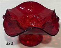 Ruby Diamond Optic Dolphin Handled Compote