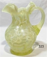 Vaseline Opalescent Daisy and Fern Pitcher