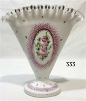 Charleton Pink Bows & Roses Silver Crest Fan Vase