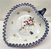 Milkglass Heart Dish w/ Hyacinth Crest/Handle