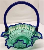 Green Opalescent w/ Cobalt Thumbpring Basket