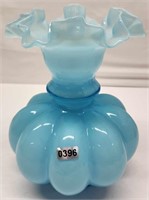 Blue Overlay Melon Vase pre-logo 8"