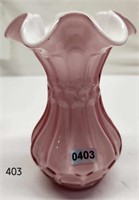 Dusty Rose Overlay Flute & dot Vase 5 1/2" Tall