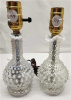French Opalescent Hobnail Lamps, Pair