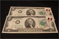 Lot of 2 Uncirculated Consecutive $2 First Day
