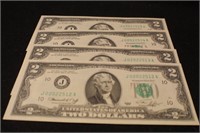 Lot of 4 Uncirculated $2 1976 Bank Notes