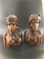 Pair of vintage 1960s hand carved wood figurines f