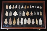 Frame of 33 Arrowheads Found in the Midwest.  The