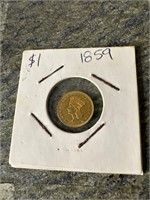 1859 Gold US 1 dollar coin