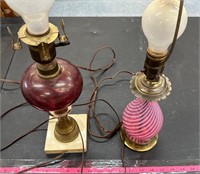 Lot of two cranberry lamps Vintage