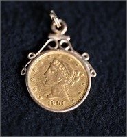 1901 Liberty Eagle Gold Coin Pendant Five Dollar G