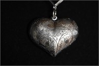 Sterling Silver Antique Heart Necklace