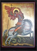 Saint George Slaying the Dragon Icon - Oil on Wood